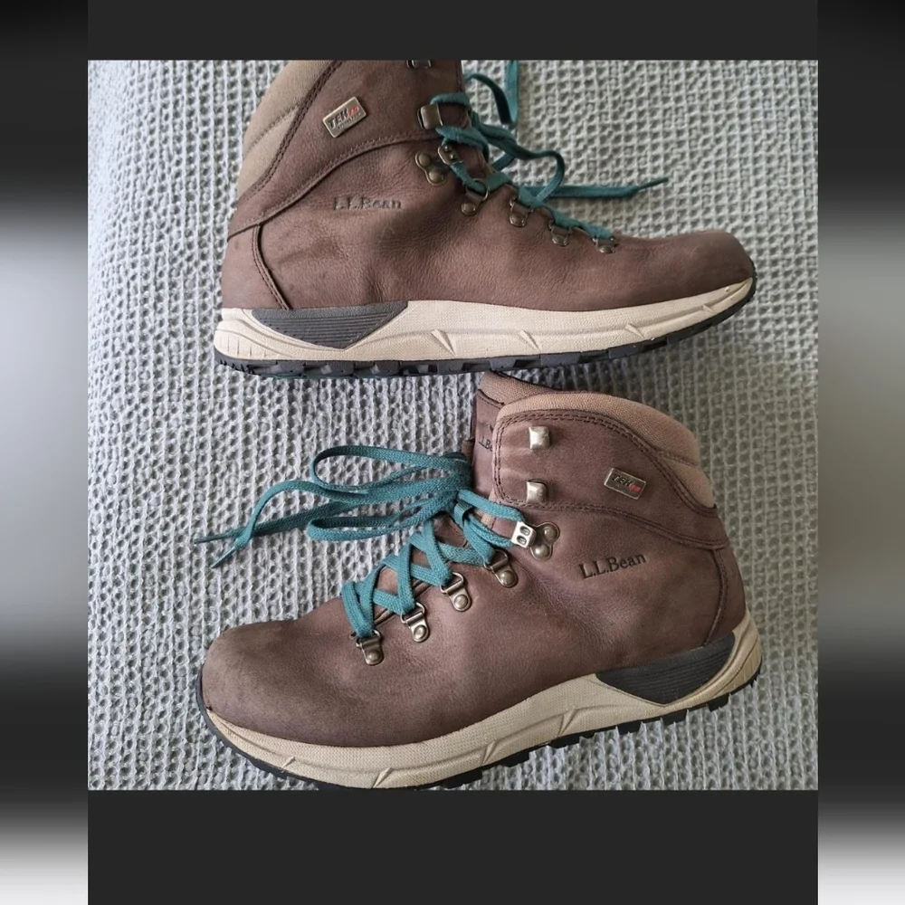 L.L. Bean Men's Leather Brown Hiking Shoes with Teal Laces